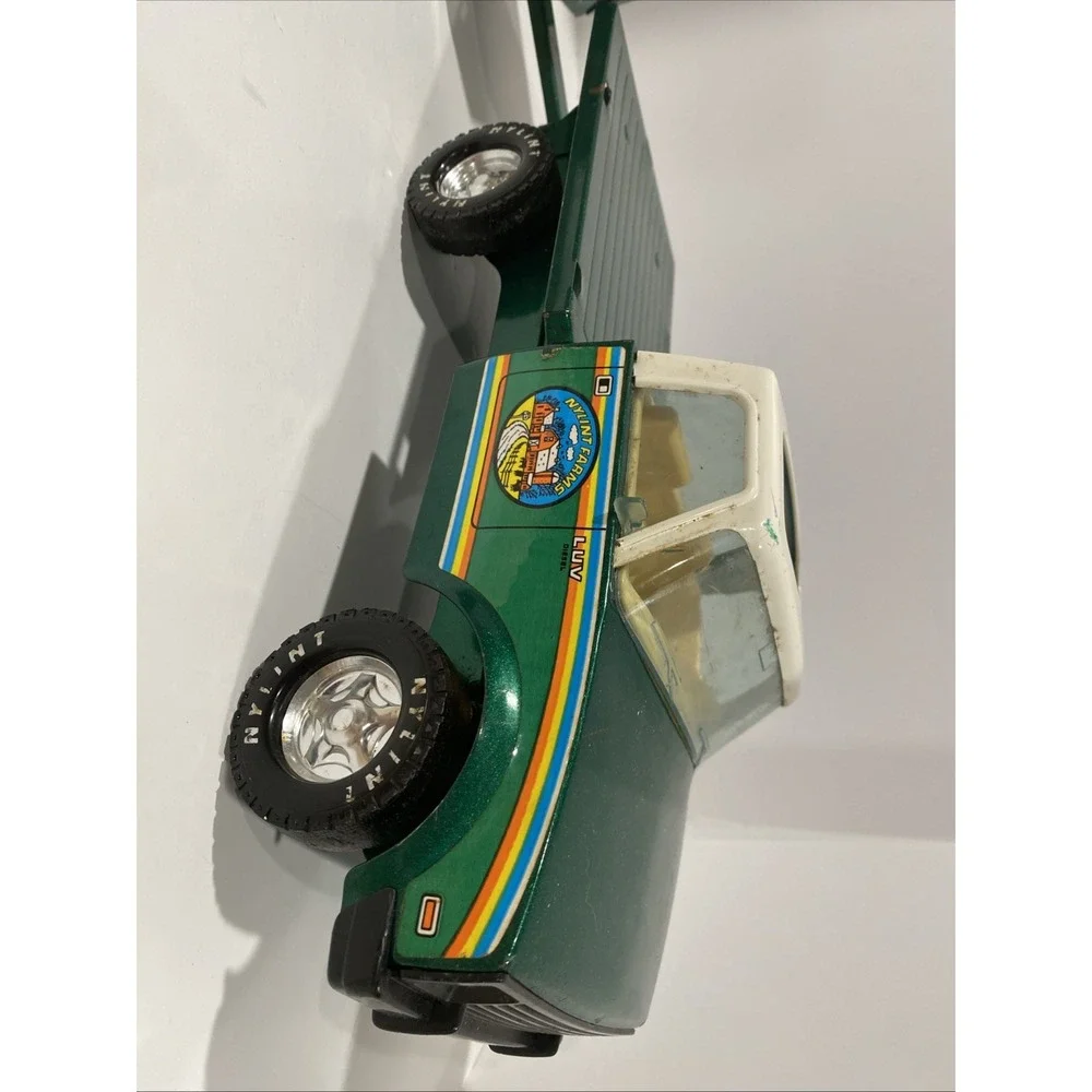 Vintage Nylint farms LUV pressed steel stake side flatbed pickup truck & trailer